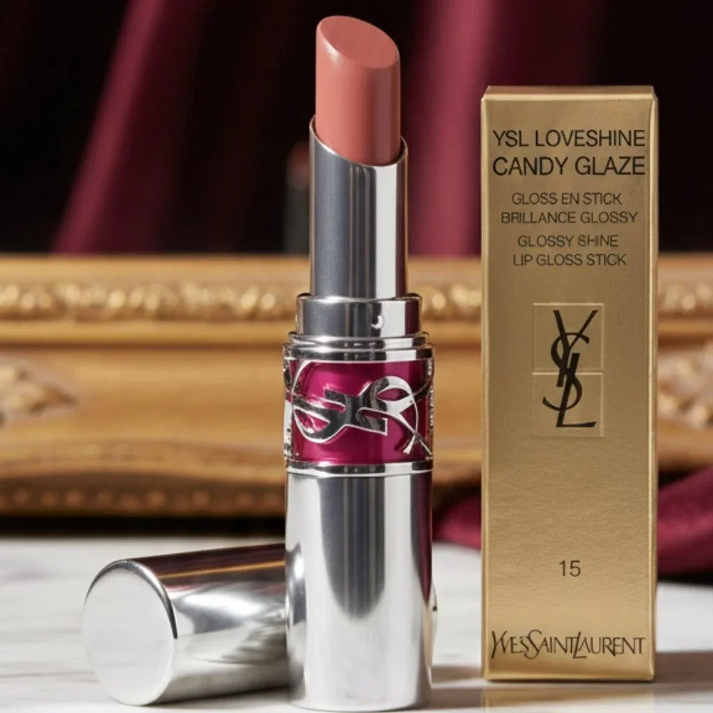 YSL Loveshine Candy Glaze: Showcasing Nude (15) NIB Glossy Shine Lip Gloss Stick